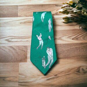 Vintage LANDS END Men’s Tie Green Gold Theme 100% Cotton ($23)